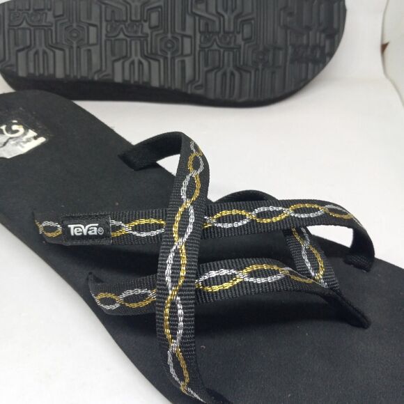 Teva Size 11 Mush Mandalyn Ola 2 Wedge Sandal-Strappy Thong-Gold/Black-Comfort - Picture 7 of 8